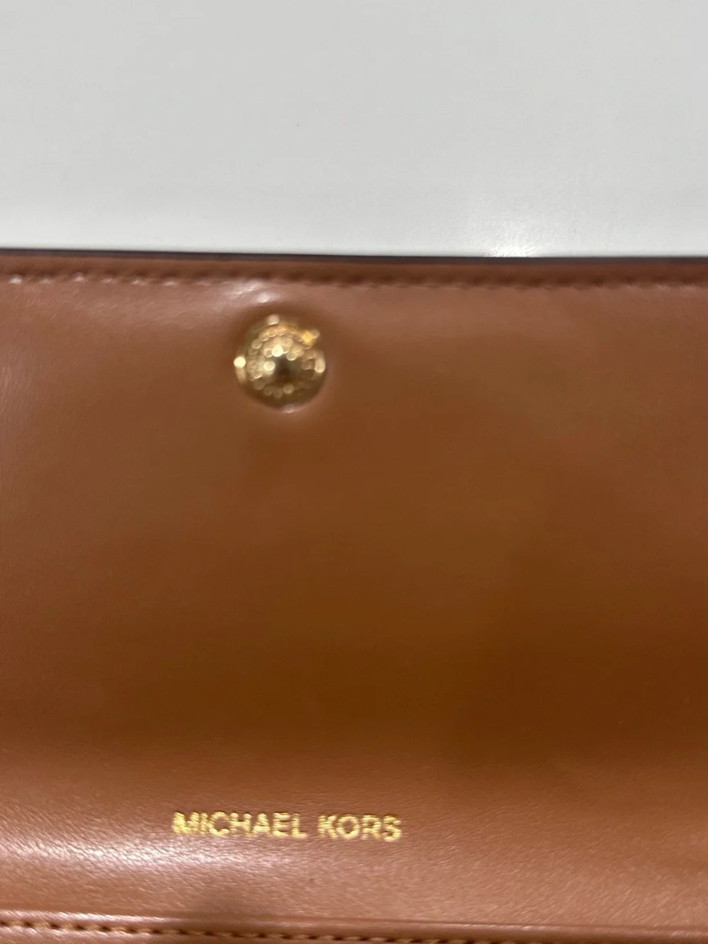 Michael Kors Cognac and Dark Brown Zip Continental Wallet with Gold Hardware